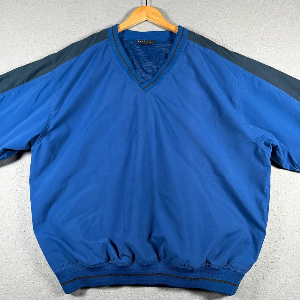 Vintage Nike Golf Mens Blue V-Neck Windbreaker‎ Pullover Jacket Large Y2K Sport